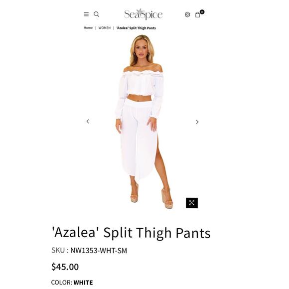 'Sea Spice White 'Azalea' Split Thigh Pants SZ M $45 - Picture 5 of 11